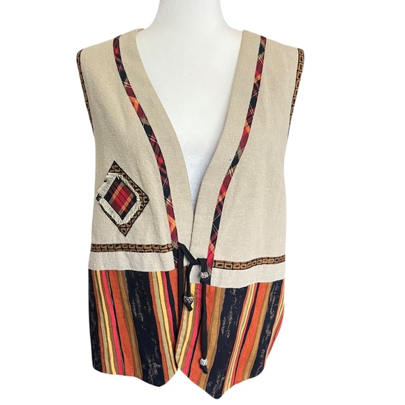 Vintage 90's Boho Patchwork Vest Size 14 Western - Picture 1 of 4